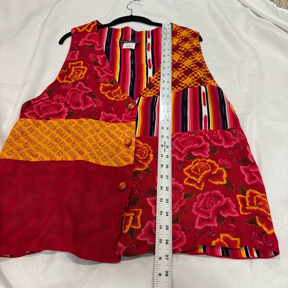 Vintage Carole Little Red Patchwork Multi Print V… - image 4